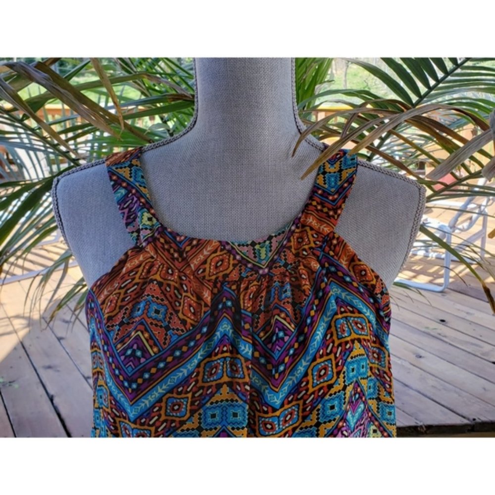 Boho Cold-Shoulder Flowy Vacay Vibe Shift Dress M - Picture 3 of 4